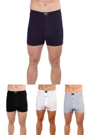 Σετ 4 Ανδρικά Εσώρουχα Boxer Βαμβακερά Με Κουμπί Σε Κλασική Γραμμή - Μπλε/Μαύρο/Γκρι/Λευκό PRO-130